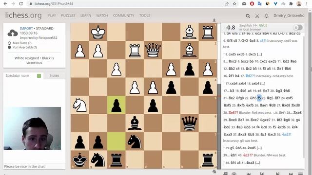 Юрию Авербаху - 100 лет! Разбор партии Эйве - Авербах смотреть онлайн