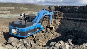 Caterpillar 345C Excavator Loading Mercedes And MAN Trucks