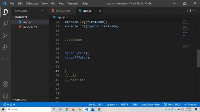 Javascript tutorials for beginners 2021 | Datatypes in javascript | Null vs Undefined
