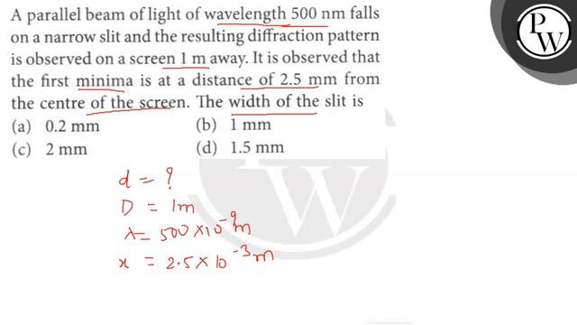 A parallel beam of light of wavelength 500  nm falls on a narrow slit and the resulting diffracti.. смотреть онлайн