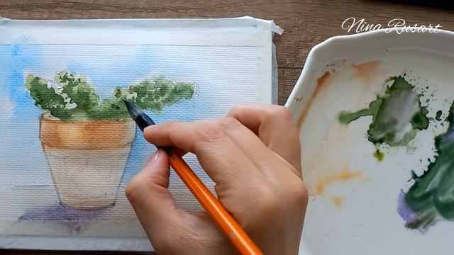 Рисуем суккулент акварелью. Рисование цветов акварелью. Watercolour painting смотреть онлайн