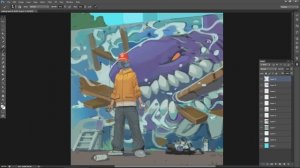 Drawing Graffiti on the Wall in Photoshop | Speed Painting