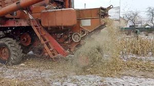 СССР работает комбайн Нива в январе убирает кукурузу