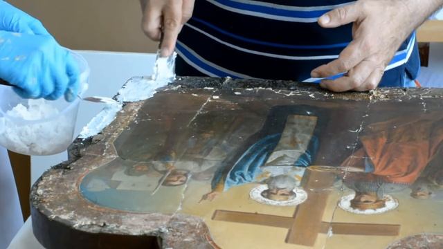 6. Восстановление левкасного грунта, продолжение реставрации иконы. смотреть онлайн