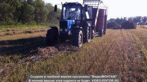 МТЗ 82 1 23/12 работа с копновозом, подборщик-копнитель ПК-1.6