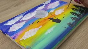 РАЗВИВАШКА для детей и родителей! Пейзаж "Летящие на шаре"  // Акриловая живопись!