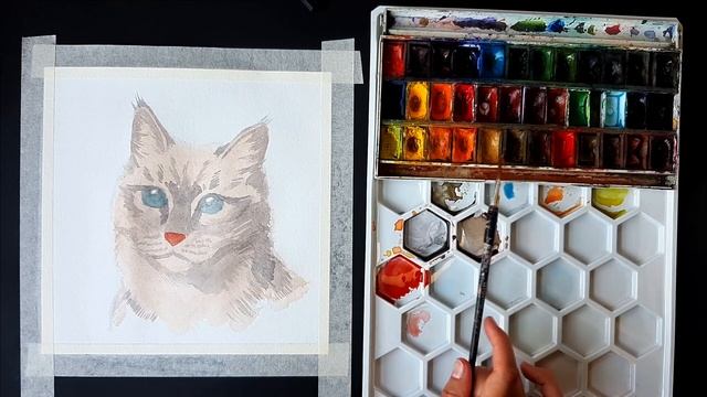 Часть 2 Как нарисовать кота для начинающих. Кот акварелью поэтапно. Урок по акварели