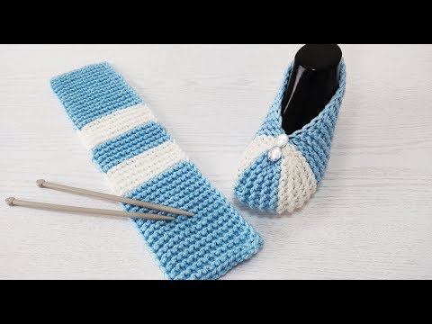 ПРОСТЫЕ ТАПОЧКИ-СЛЕДКИ НА ДВУХ СПИЦАХ/KNITTED SLIPPERS