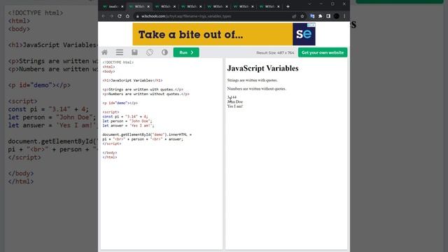 8_JS JavaScript Variables. Переменные.  JavaScript Tutorial w3schools.com