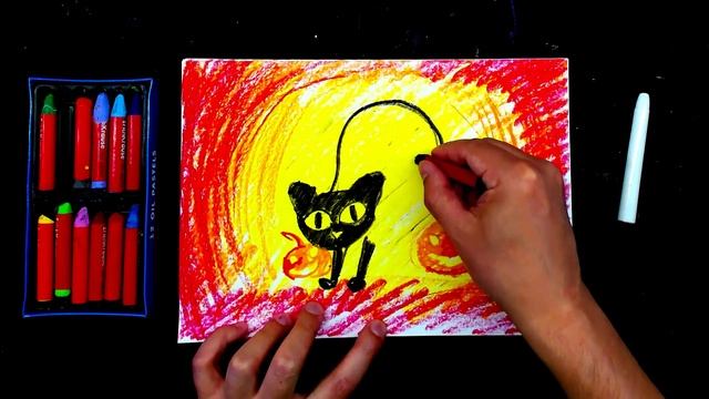 Чёрная КОШКА на ХЭЛЛОУИН рисуем мелками