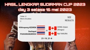 INDONESIA 4-1 GERMANY-HASIL PIALA SUDIRMAN CUP DAY 3 SELASA 16 MEI 2023