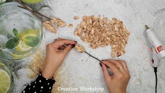 DIY?ВЕТОЧКА ДЛЯ ДЕКОРА ИЗ ФИСТАШКОВОЙ СКОРЛУПЫ?Колосок из фисташек?