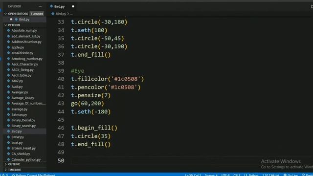 Draw Bird ?|Full Python Code || Python Turtle