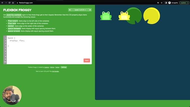 Flexbox Froggy | Learn CSS with Game ? | Level 2 | justify-content