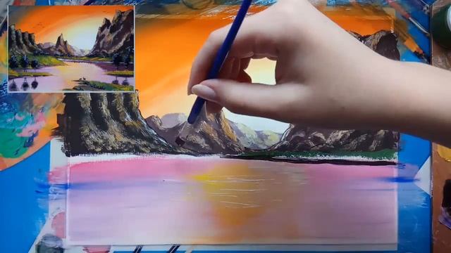 Пейзаж гуашью пошагово (eng sub) Landscape gouache step by step смотреть онлайн