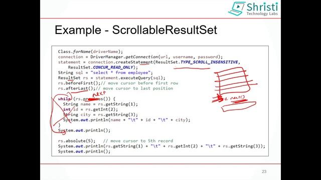 JDBC Tutorial for beginners - Using Scrollable ResultSet