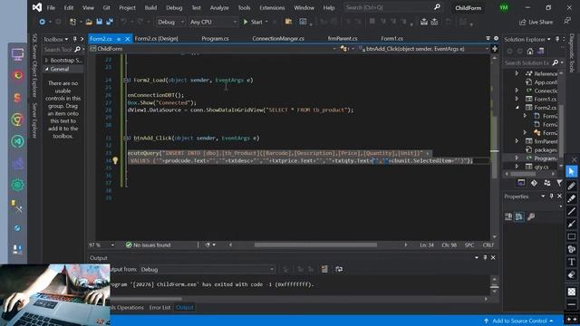 C# Programming Exercise Solution Form: CRUD part 1 Insert and Filter table data