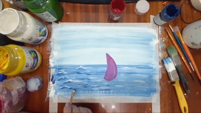 Рисуем Морской Пейзаж. Яхта В Море. Как нарисовать море легко. Правополушарное рисование. смотреть онлайн