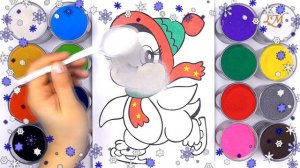 НОВОГОДНЯЯ раскраска для детей ПИНГВИН НА КОНЬКАХ . Мультик - Раскраска. Учим цвета II BabyBox art