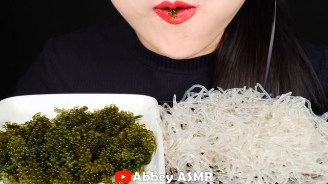 ASMR CLEAR FOOD 투명 디저트먹방 CRUNCHY EATING SOUNDS, KELP NOODLES, SEA GRAPES, EDIBLE FROG EGGS DRINKING