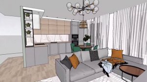 модель кухни гостиной 27 м.кв. в sketchUp