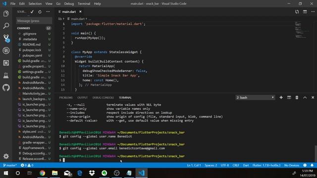 Visual Studio Code (Flutter - Dart) Connecting with GitHub
