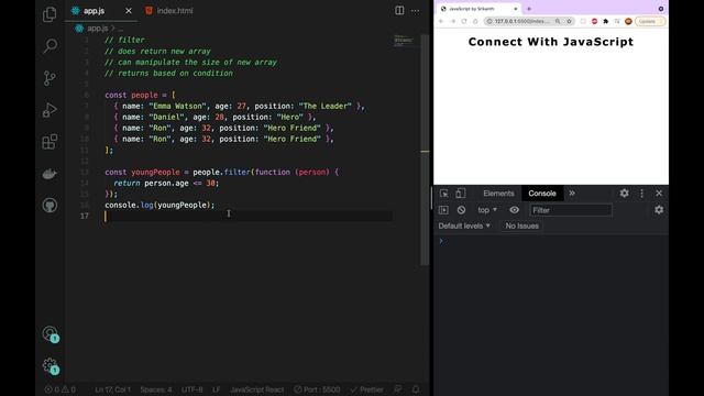 JavaScript | filter() Array Iterator - 53 | JavaScript తెలుగులో [4K] | #learnwithsrikanthracharla
