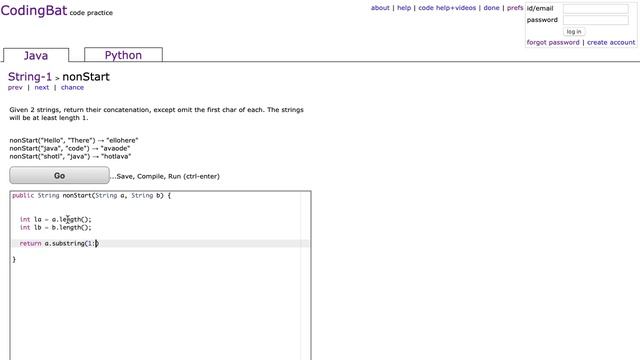 Codingbbat - nonStart (Java) смотреть онлайн