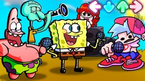 Сразу 3 БОССА Губка Боб, Патрик, Сквидвард vs Friday Night Funkin Рэп Битва в Бикини Боттом