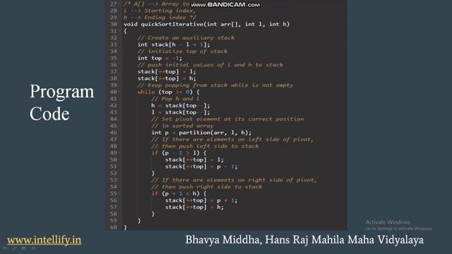 C++ Program on how to implement Iterative QuickSort Algorithm