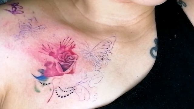 HOW TO TATTOO: How to do a watercolor rose tattoo / Real time tattoo смотреть онлайн