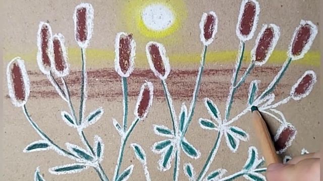 Солнышко в траве. Рисунок сухой пастелью на крафтовой бумаге. смотреть онлайн