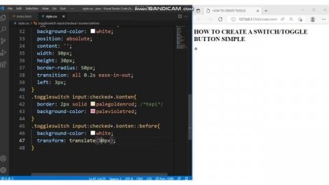 TUTORIAL CARA MEMBUAT TOGGLE SWITCH BUTTON SIMPLE/TOMBOL SAKLAR DI HTML CSS #csstutorial