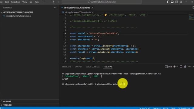 How to get string between two characters in Typescript | TypeScript Tutorials for Beginners