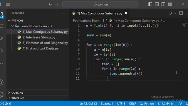 Max Contiguous Subarray | Foundations Exam - 3 | Python | CCBP 4.0