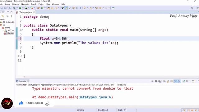 DataTypes in JAVA Programming (Tamil)|Prof.Antony vijay