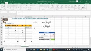 Varianza y Desviación estándar para datos  no agrupados en Excel