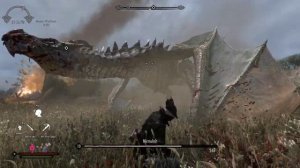 Modded Skyrim SE Fighting first dragon boss with my Hunter char