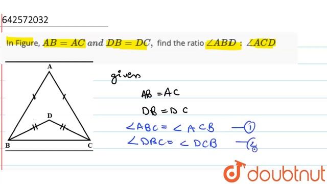 In Figure, A B=A C\\ a n d\\ D B=D C ,\nfind the ratio /_A B D\\ :\\ /_A C D | 9 | CONGRUENT TRI... смотреть онлайн