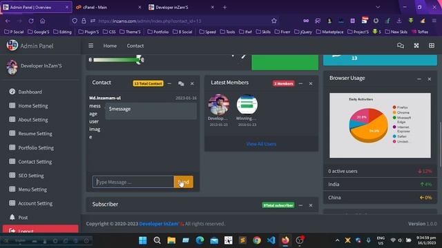 My portfolio website in php with admin panel ❤️|| Developer inzams
