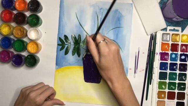 Букет рябины. Рисование ватными палочками. Как нарисовать листья и ягоды рябины. смотреть онлайн