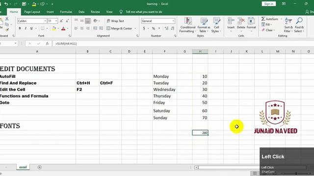 Excel Tutorial Class 4 Edit Autofill Find replace Goto Fonts- Hindi Urdu смотреть онлайн