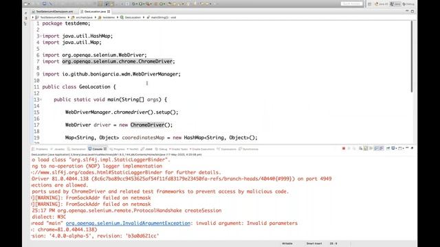 Selenium 4 - Mock Geo Location using ChromeDevTools