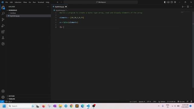 03 - Byte Type Array - Write a Python program to create a byte array elements of the array