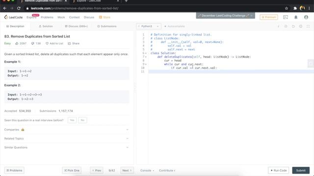 83. Remove Duplicates from Sorted List Python смотреть онлайн