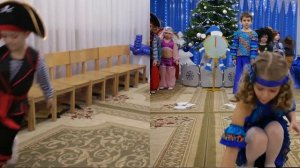 Игра Собери снеговика на новогоднем утреннике 2016.Старшая группа.Восп. Леонтович С. В..