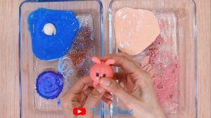 Unicorn vs  Peach  Mixing Makeup Eyeshadow Into Clear Slime 31 Satisfying Slime Video