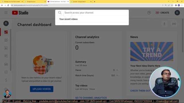 YouTube Studio   Header Section   Sidebar Menu Options   Search   Profile Account