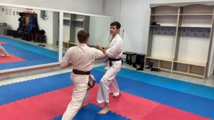 Кихон-Кумитэ (Дзедан-Чудан-Мае Гери) вперед назад