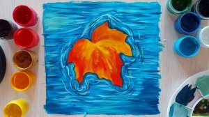 ОСЕННИЙ ЛИСТИК НА ВОДЕ/ РИСУЕМ ГУАШЬЮ/Пошаговое рисование для начинающих
